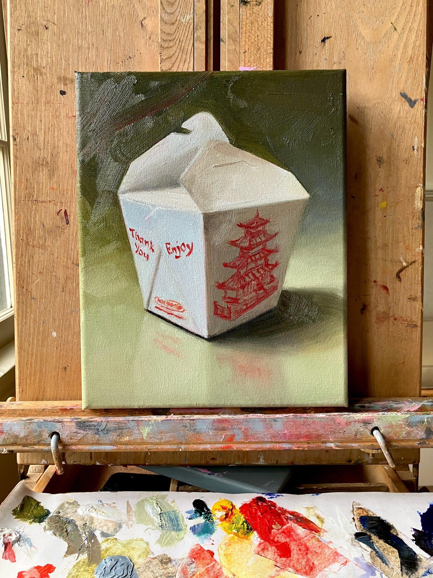 Takeout Container (Pagoda, Green, 8"x10") – Original Painting